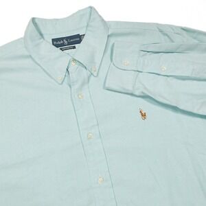 RALPH LAUREN Mens XXL Light Mint Green Custom Fit Oxford Button Down Dress Shirt